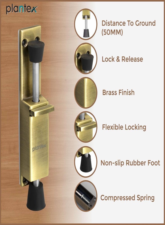 Plantex Kickdown Door Stopper Spring Loaded Telescopic Step On/Off Door Stopper Rubber, Adjustable Heavy Duty Door Locks Holder Stops/Release by Foot/Door Stop - (Brass Antique) - Image 5